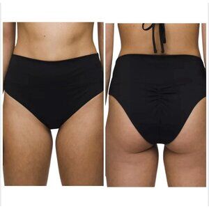 PrAna Womens XL Black Aurelia Swim Bottoms High Waist Ruched Back NWT